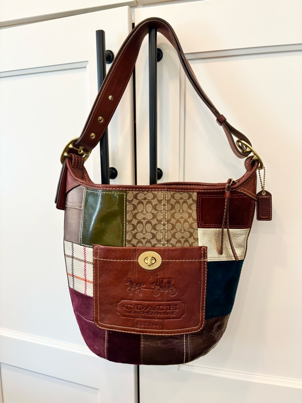 Coach 11356 Patchwork Hobo Shoulder Bag Leather Suede Velvet Canvas Rare Boho